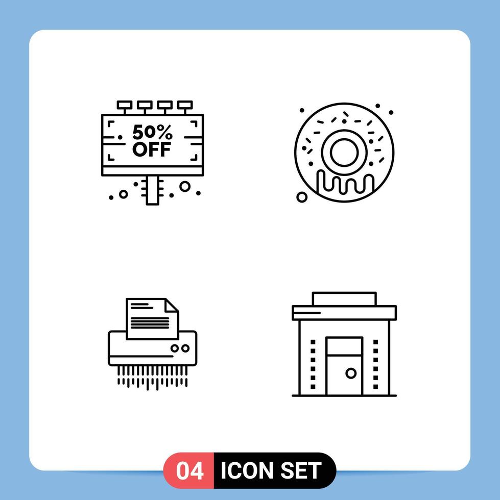 4 User Interface Line Pack of modern Signs and Symbols of sign confidential discount sweet file Editable Vector Design Elements