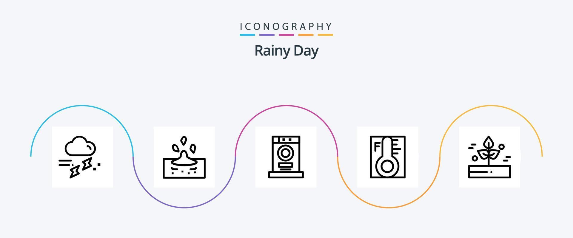 Rainy Line 5 Icon Pack Including temperature. rainy. water. light. machine vector