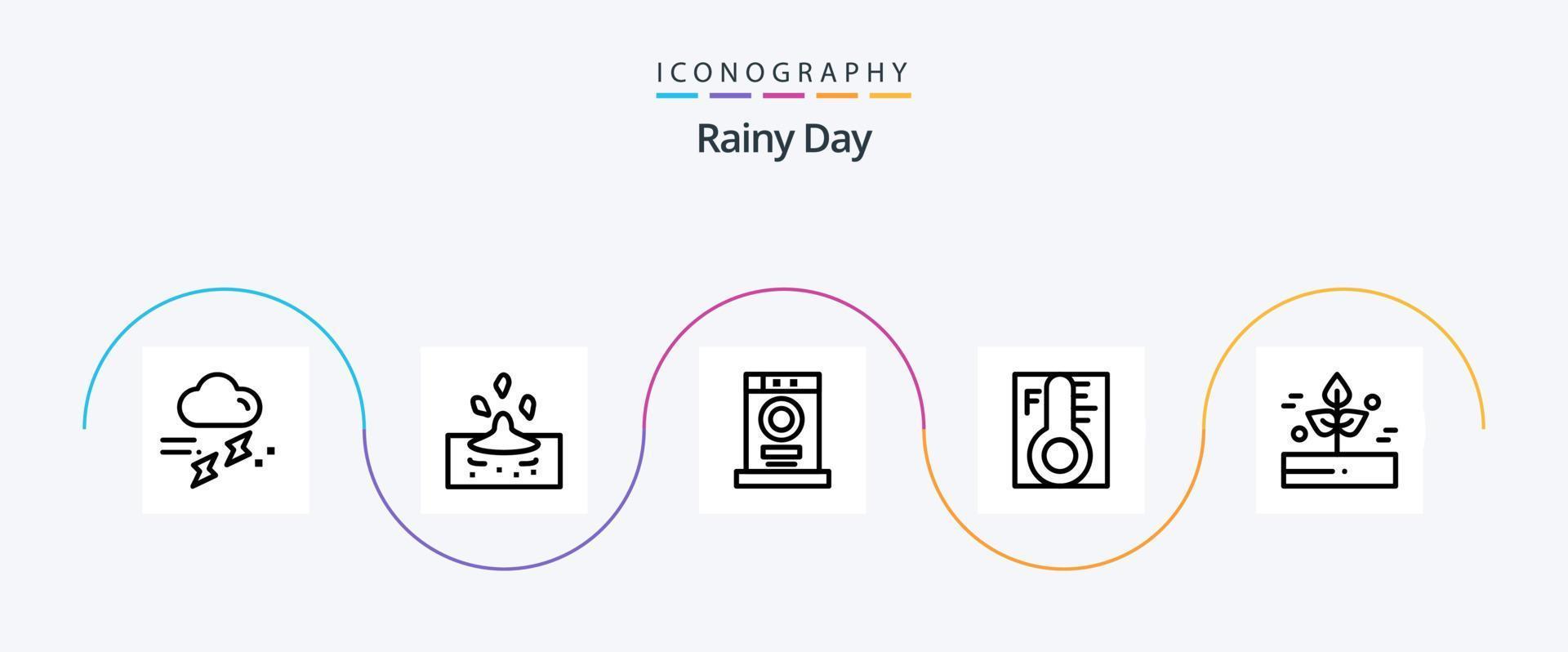 paquete de iconos de línea lluviosa 5 que incluye temperatura. lluvioso. agua. ligero. máquina vector