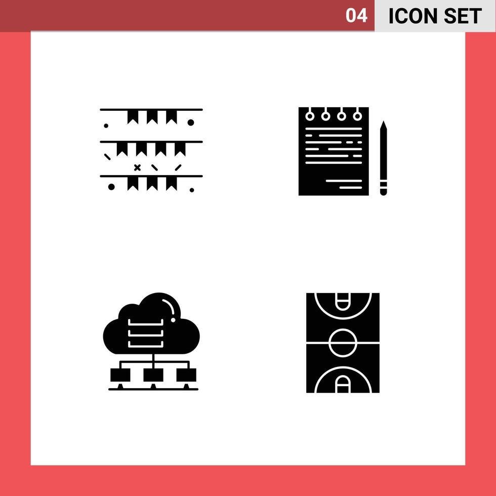 Modern Set of 4 Solid Glyphs Pictograph of banner plan ireland competitive computer Editable Vector Design Elements