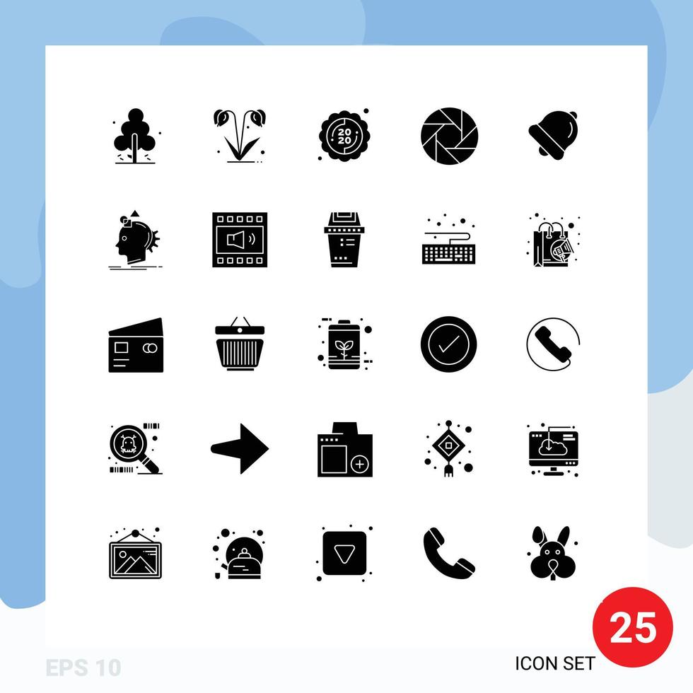 Stock Vector Icon Pack of 25 Line Signs and Symbols for bell photo label focus aperture Editable Vector Design Elements