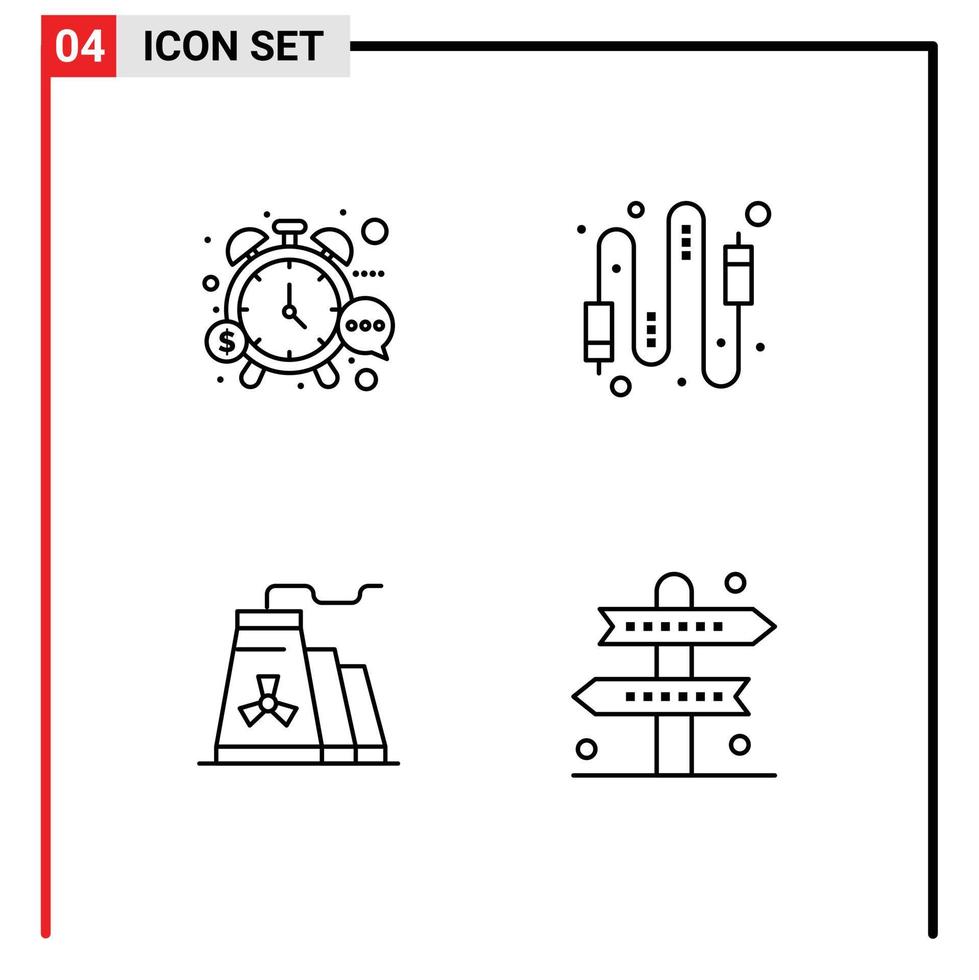 Group of 4 Filledline Flat Colors Signs and Symbols for management electric time cable construction Editable Vector Design Elements