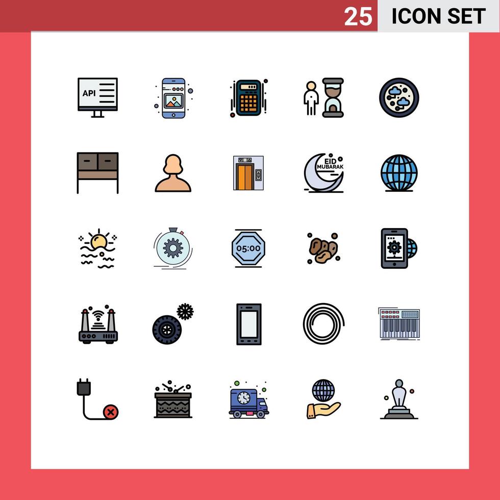 Group of 25 Filled line Flat Colors Signs and Symbols for optimization deadline phone clock interface Editable Vector Design Elements