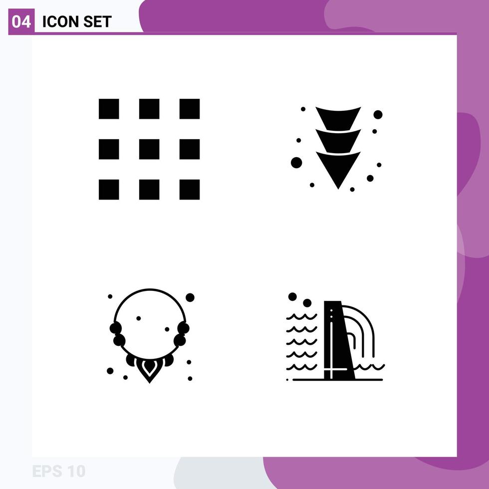 Solid Glyph Pack of 4 Universal Symbols of grid building down gem factory Editable Vector Design Elements