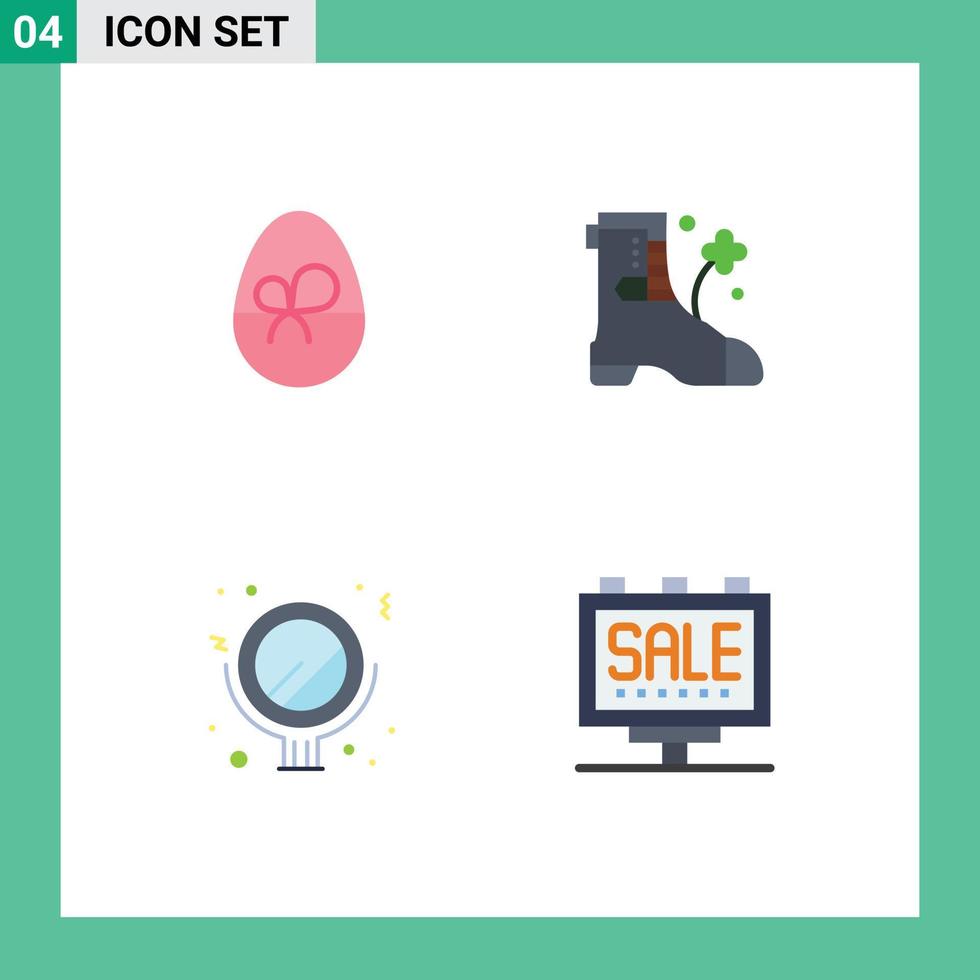 Pack of 4 creative Flat Icons of egg mirror nature ireland billboard Editable Vector Design Elements