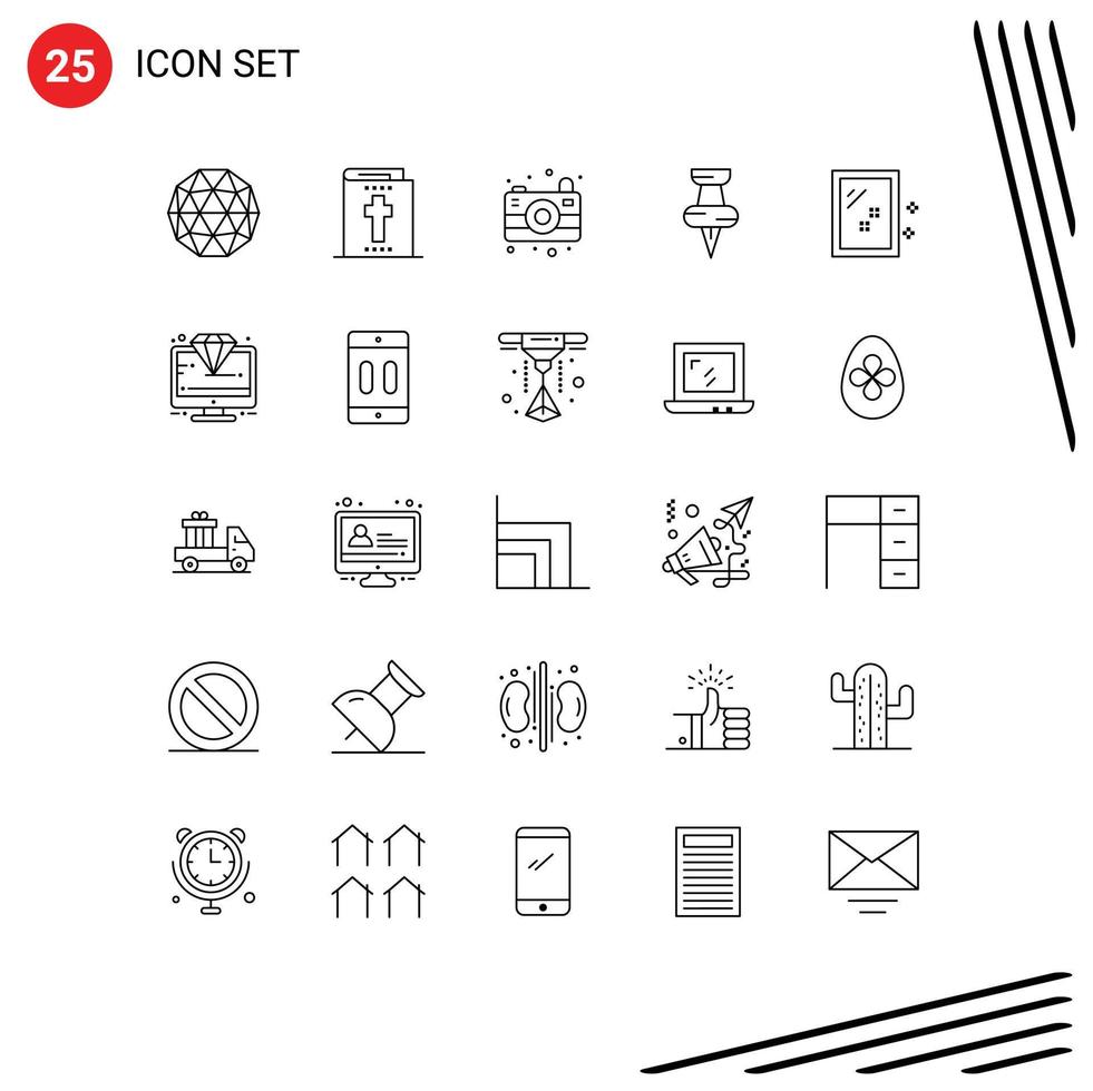 Universal Icon Symbols Group of 25 Modern Lines of diamond cleaning image mirror marker Editable Vector Design Elements