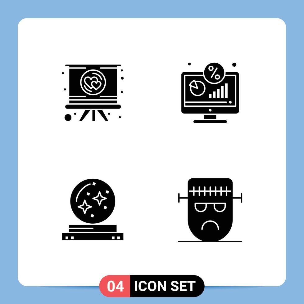 Set of 4 Modern UI Icons Symbols Signs for heart ball romance monitor magic Editable Vector Design Elements