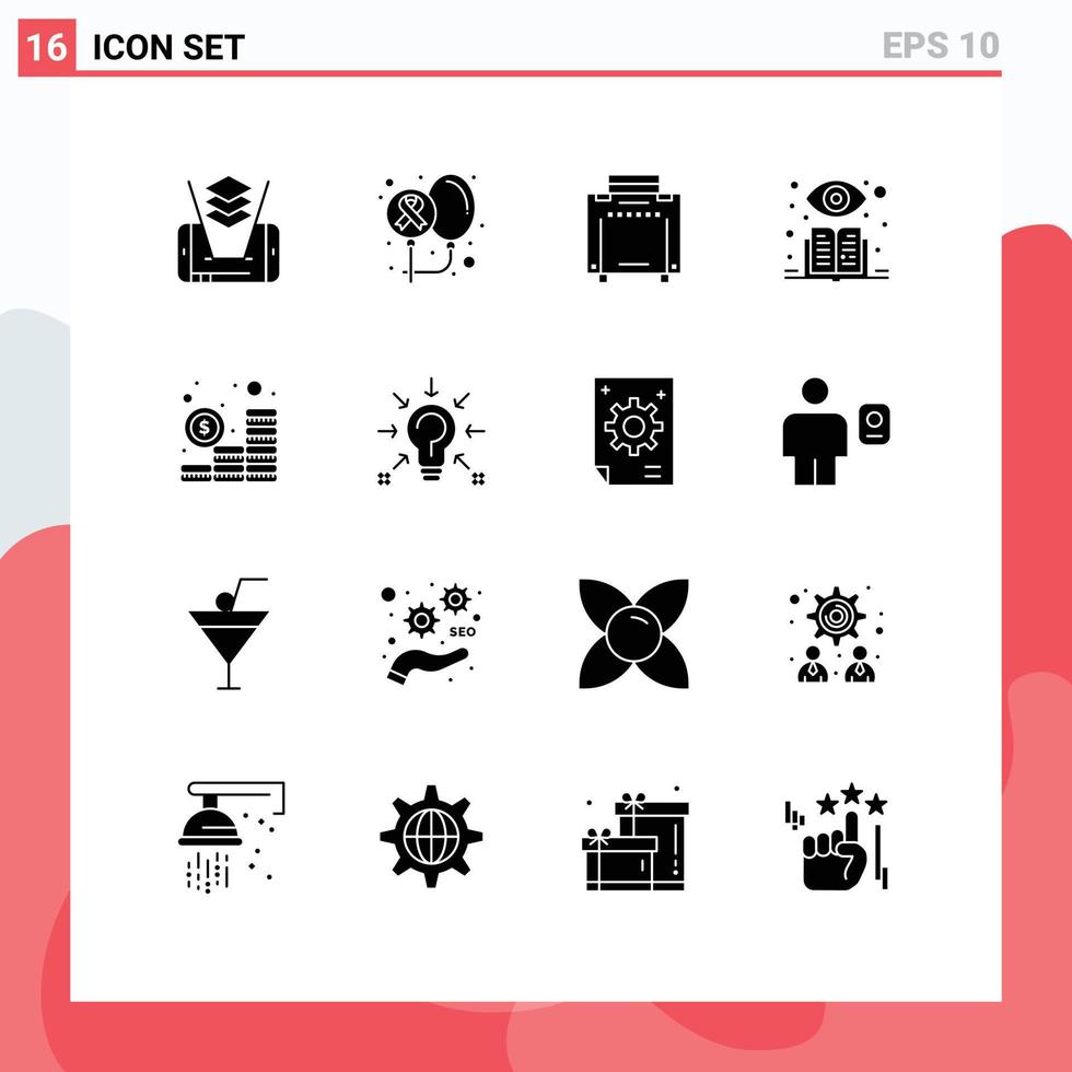 User Interface Pack of 16 Basic Solid Glyphs of coins investment bag budget supervised Editable Vector Design Elements