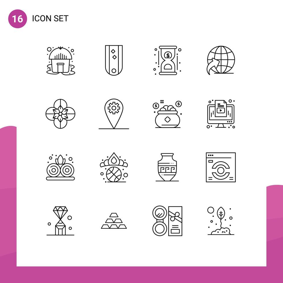 Outline Pack of 16 Universal Symbols of flower anemone deadline travel arrow Editable Vector Design Elements