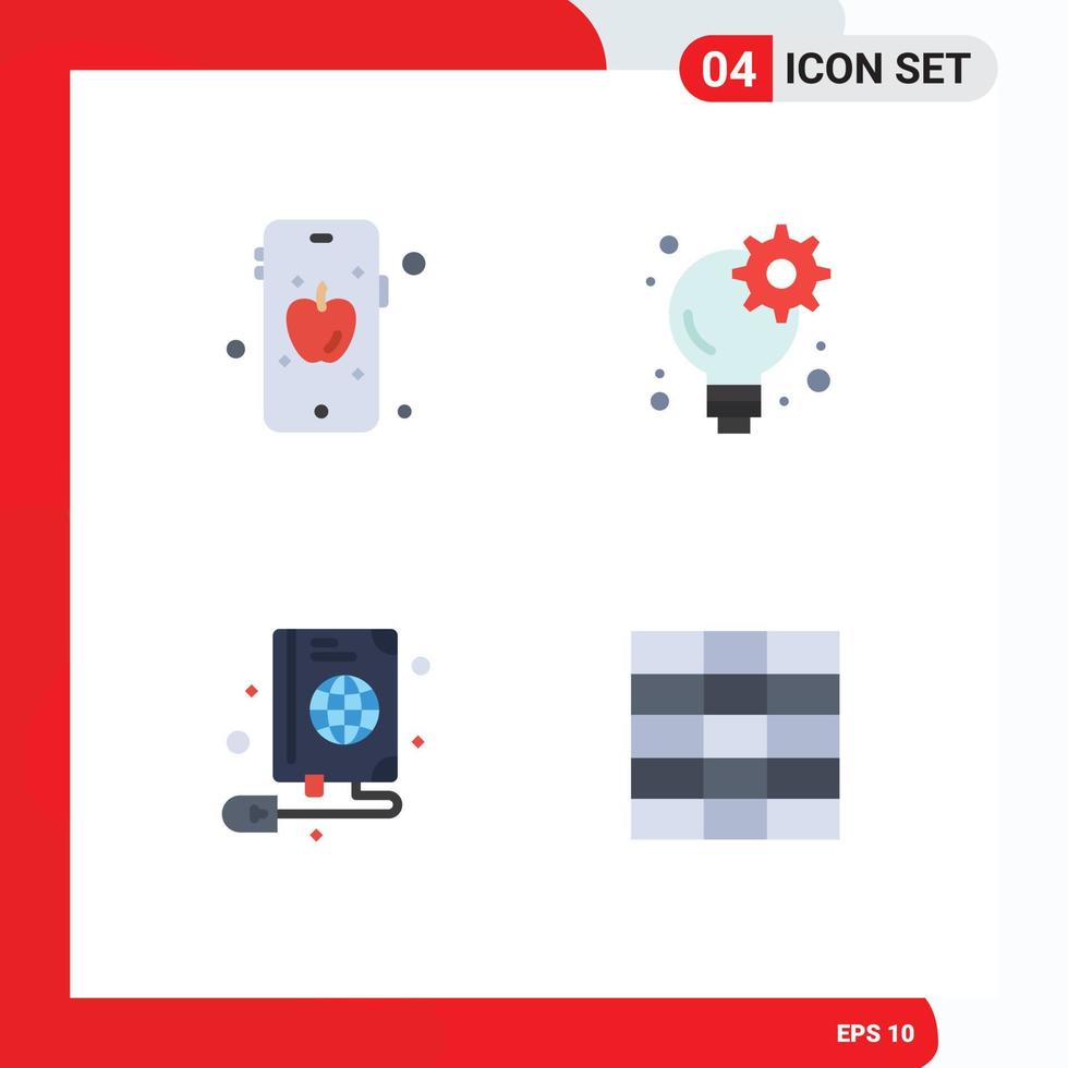 Pack of 4 creative Flat Icons of mobile web brainstorm gear grid Editable Vector Design Elements