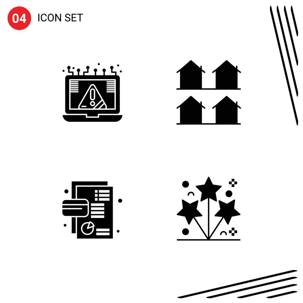 Pack of 4 Modern Solid Glyphs Signs and Symbols for Web Print Media such as connection real notice estate card Editable Vector Design Elements