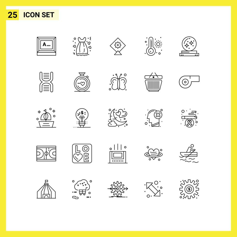Universal Icon Symbols Group of 25 Modern Lines of magician crystal love ball temperature Editable Vector Design Elements