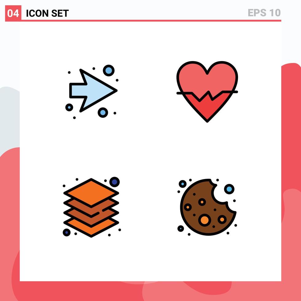 User Interface Pack of 4 Basic Filledline Flat Colors of arrow server heart skin bite Editable Vector Design Elements