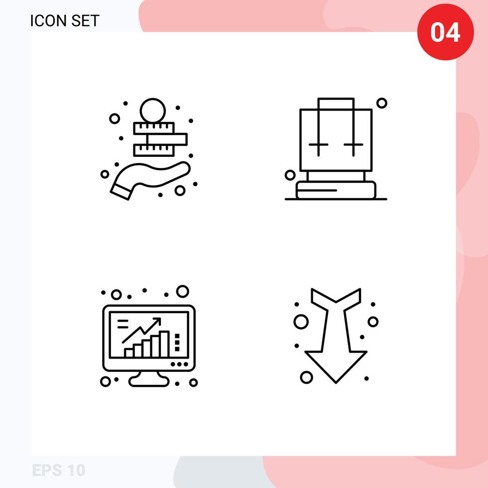 Mobile Interface Line Set of 4 Pictograms of investment bars asset camping poll Editable Vector Design Elements