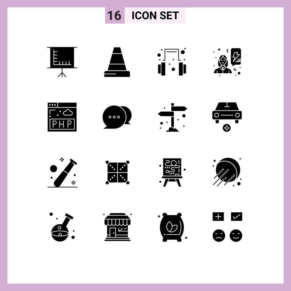 16 conceptos de glifos sólidos para sitios web, aplicaciones móviles y programas de comunicación compatibles con php, celebran elementos de diseño de vectores editables