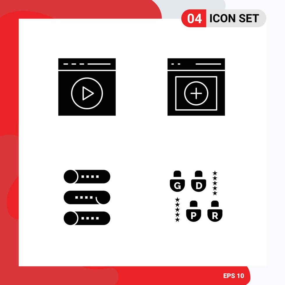 User Interface Pack of 4 Basic Solid Glyphs of audio play setting video play interface switch Editable Vector Design Elements