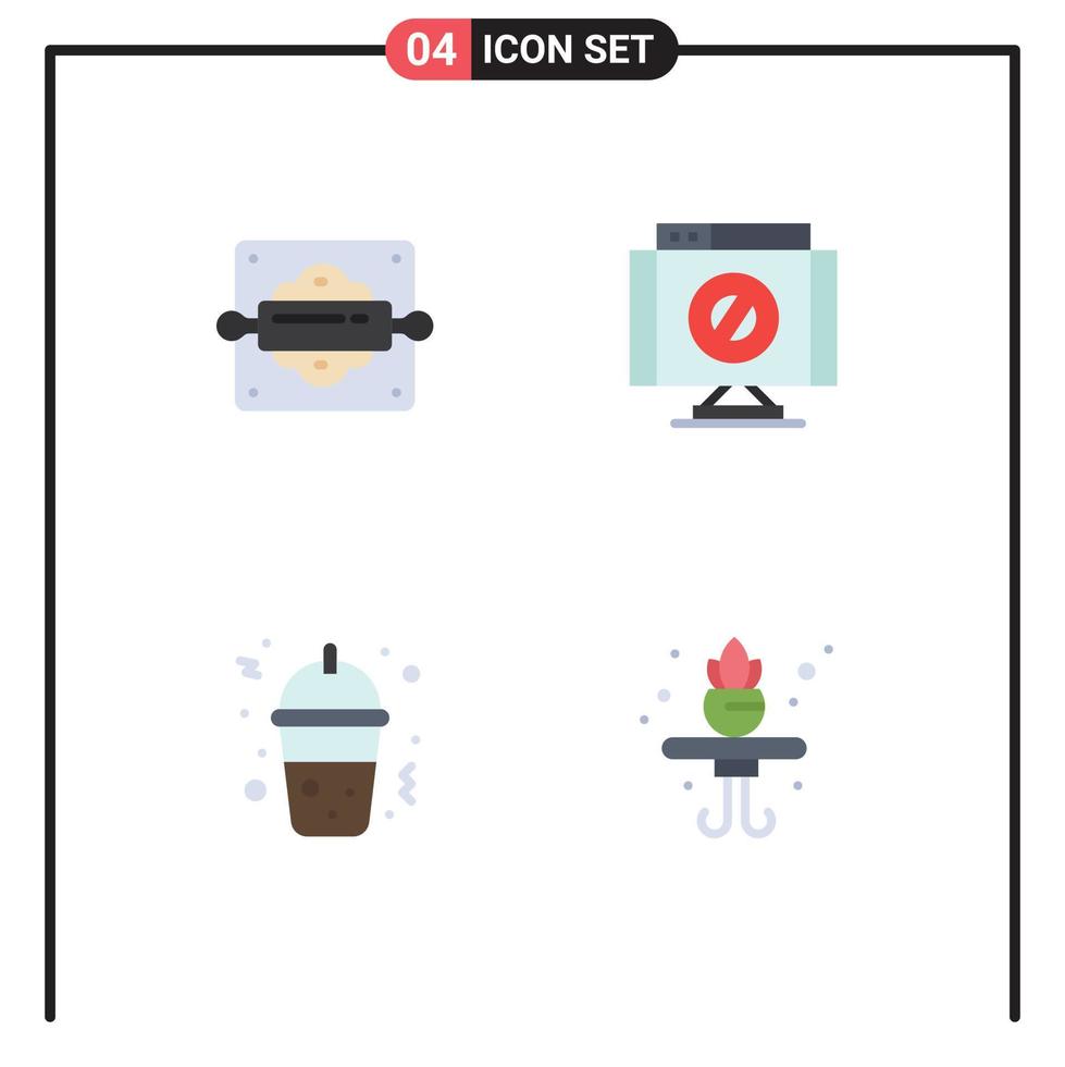 Pictogram Set of 4 Simple Flat Icons of bakery fast food bread rolling pin denied home Editable Vector Design Elements