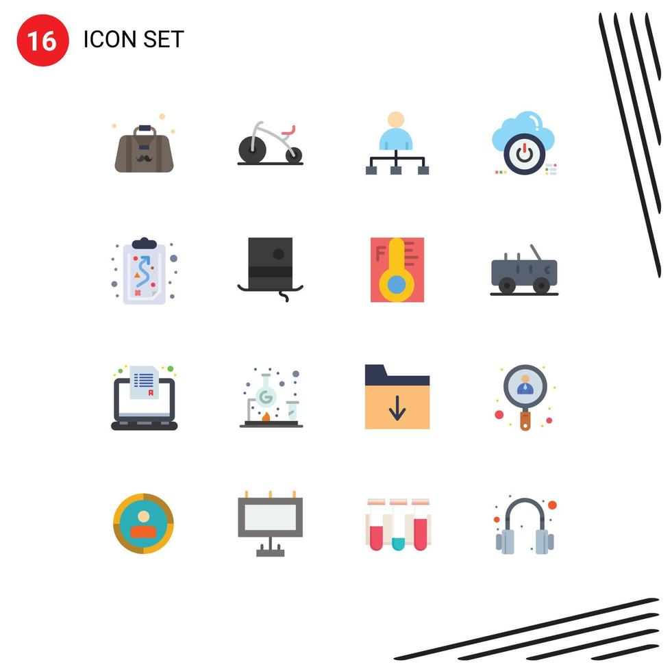 Set of 16 Commercial Flat Colors pack for clipboard cloud user down shutdown Editable Pack of Creative Vector Design Elements