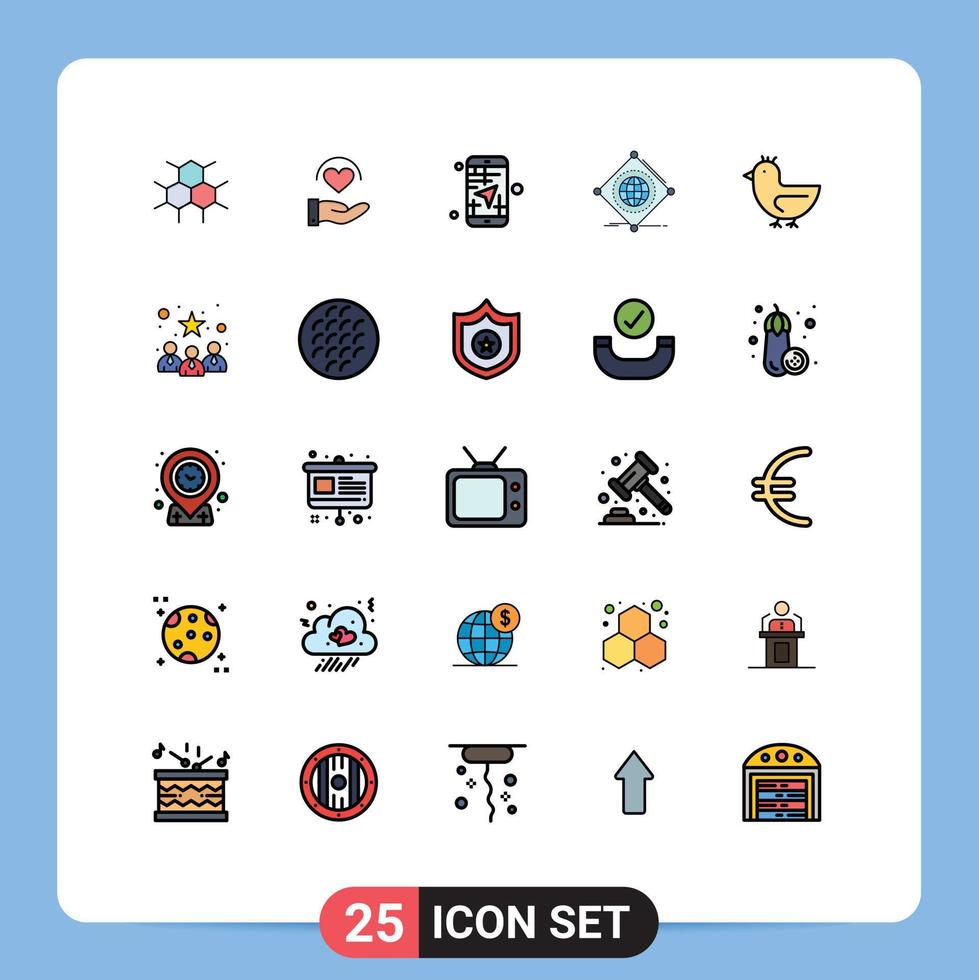 Modern Set of 25 Filled line Flat Colors Pictograph of global things mobile internet travel Editable Vector Design Elements