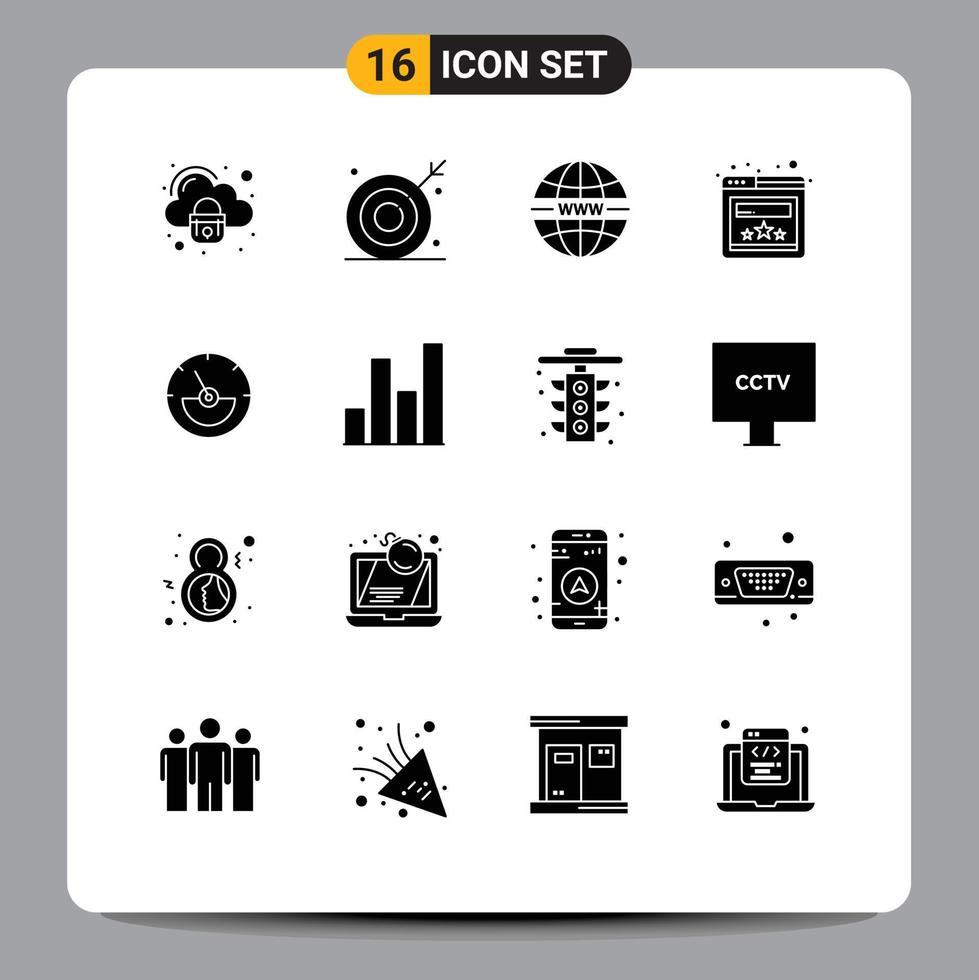 Modern Set of 16 Solid Glyphs Pictograph of ampere rating shooting browser system Editable Vector Design Elements