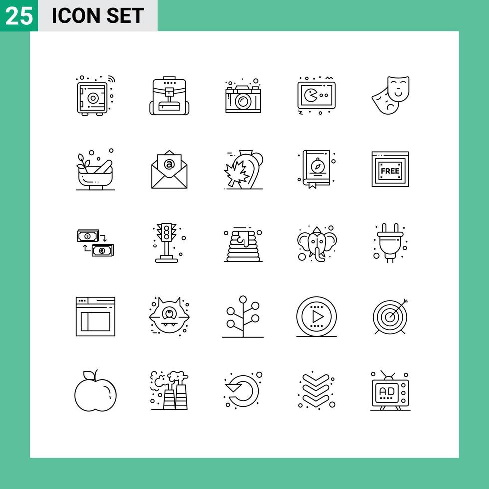 Concepto de 25 líneas para sitios web móviles y aplicaciones consola juegos cámara juego pensando en elementos de diseño vectorial editables vector