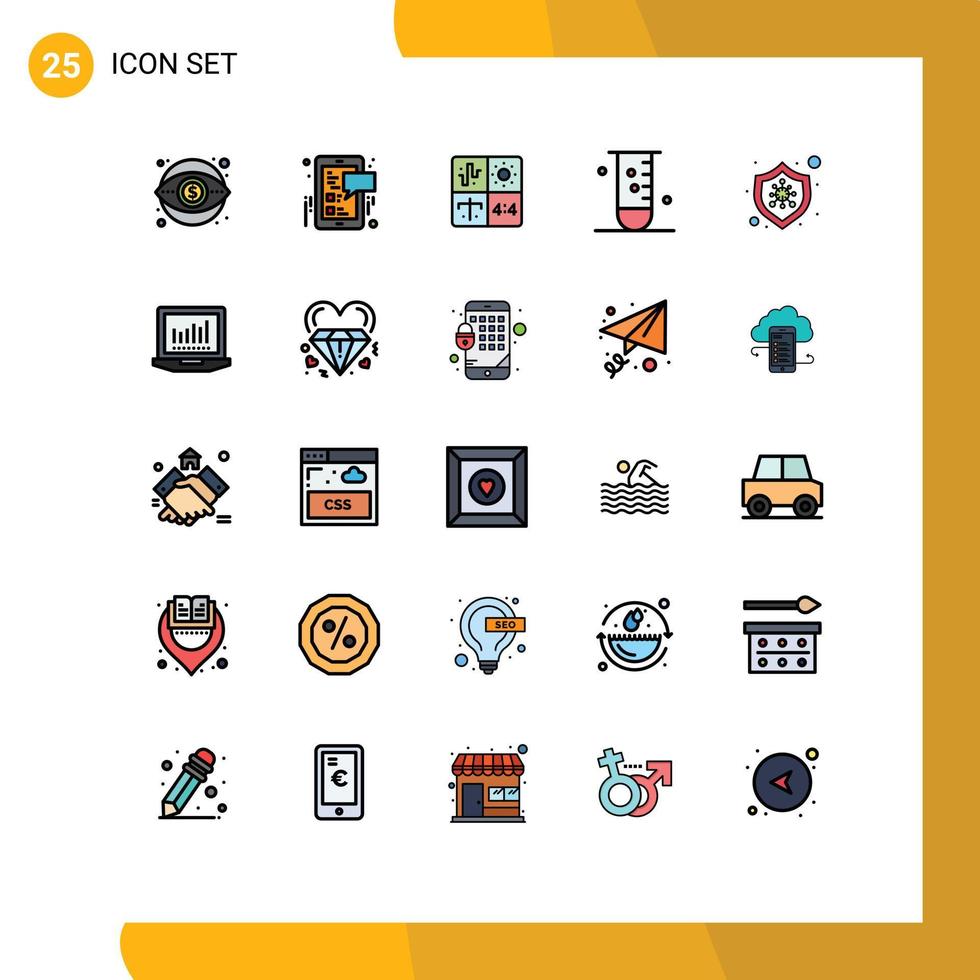 Mobile Interface Filled line Flat Color Set of 25 Pictograms of laboratory glassware mobile biology engineering Editable Vector Design Elements