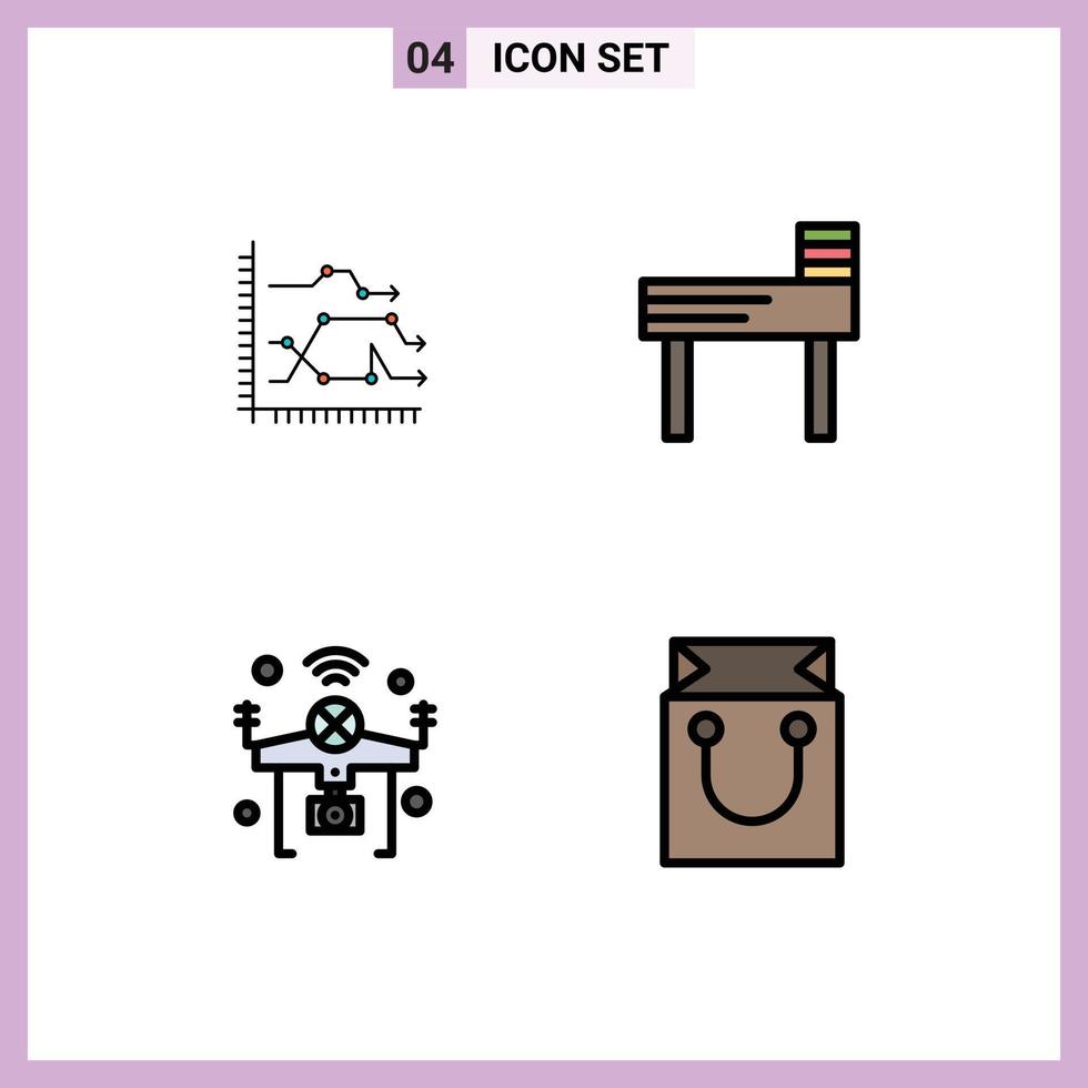 Editable Vector Line Pack of 4 Simple Filledline Flat Colors of analytics drone diagram chair iot Editable Vector Design Elements