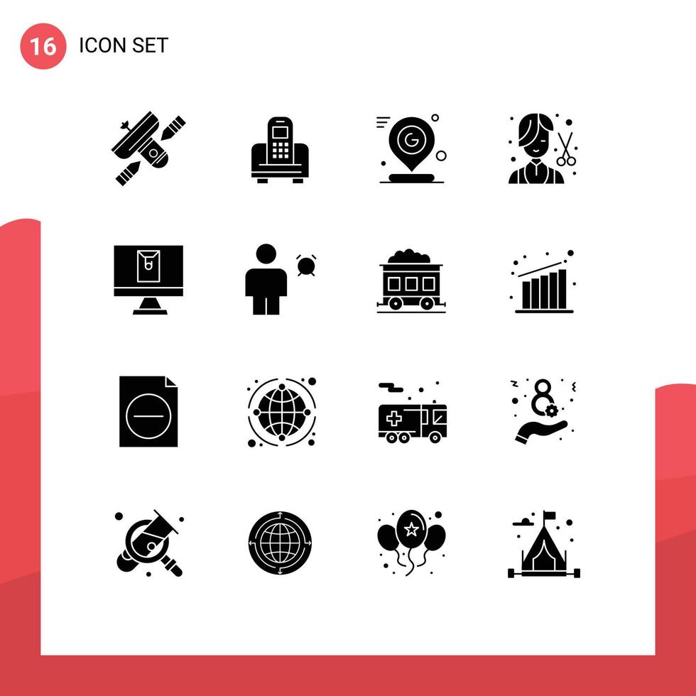 16 Solid Glyph concept for Websites Mobile and Apps female cutter hardware barber location Editable Vector Design Elements