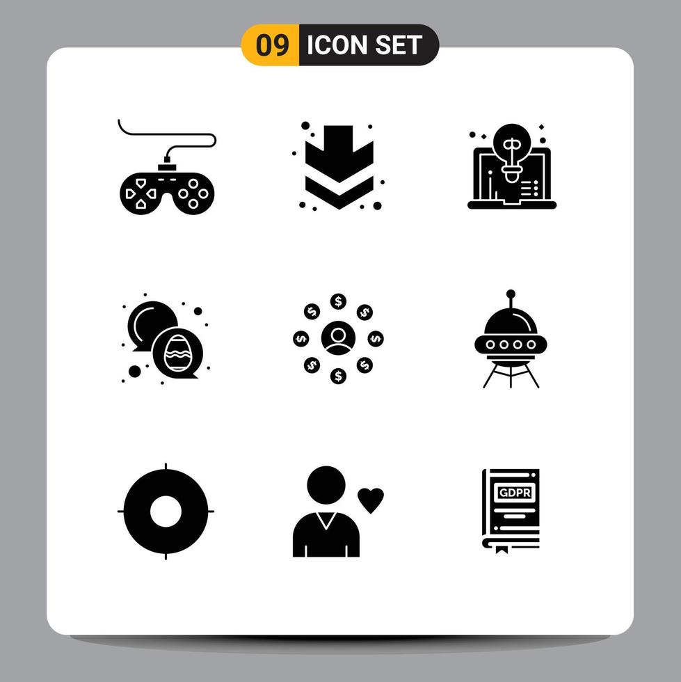 Group of 9 Modern Solid Glyphs Set for doller user computer egg color Editable Vector Design Elements