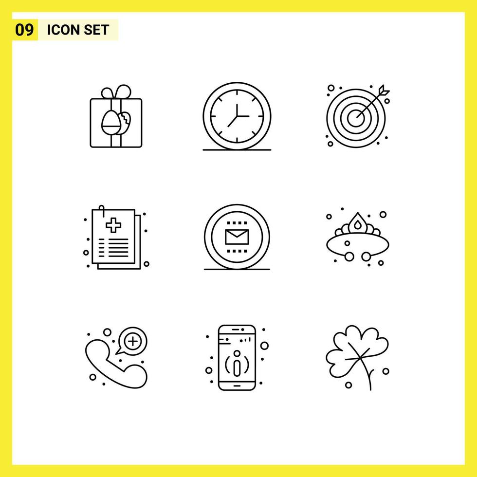 Group of 9 Modern Outlines Set for job file search medical document Editable Vector Design Elements