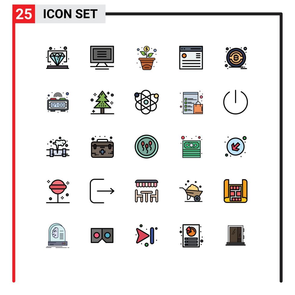 Set of 25 Modern UI Icons Symbols Signs for alarm money growth user interface Editable Vector Design Elements