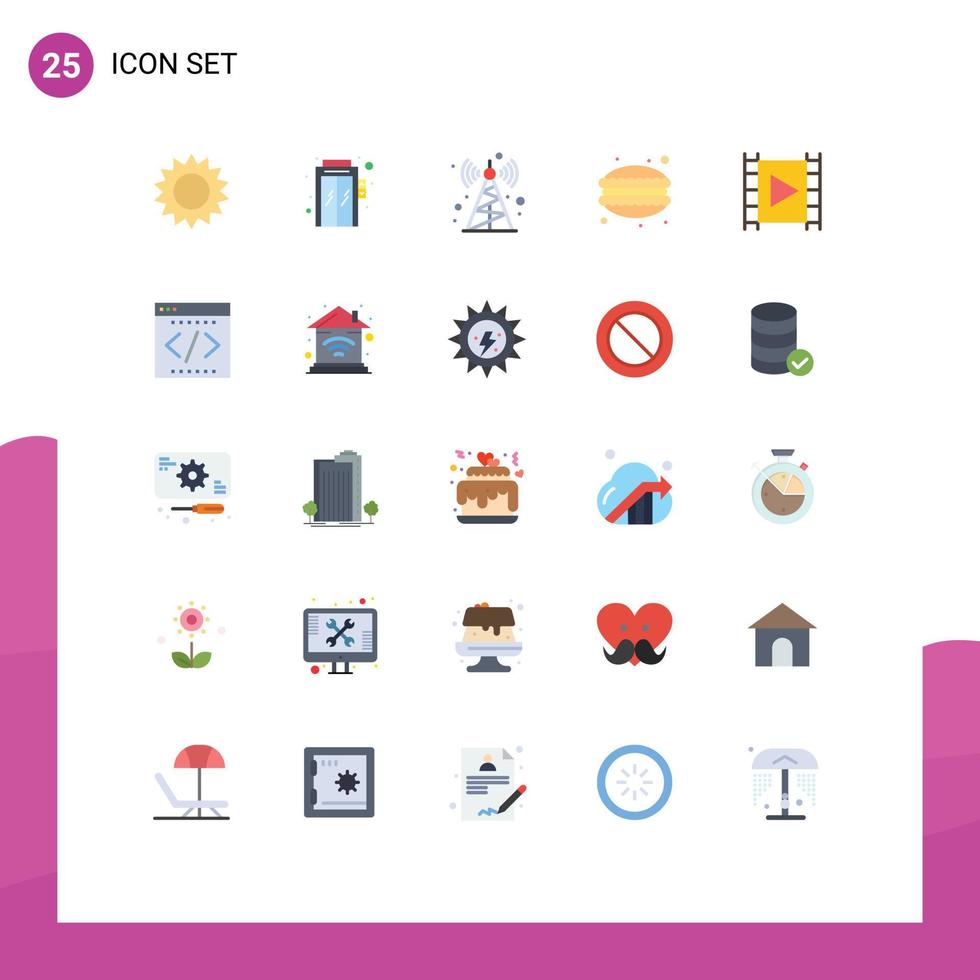 Mobile Interface Flat Color Set of 25 Pictograms of player media player radio media dumplings Editable Vector Design Elements