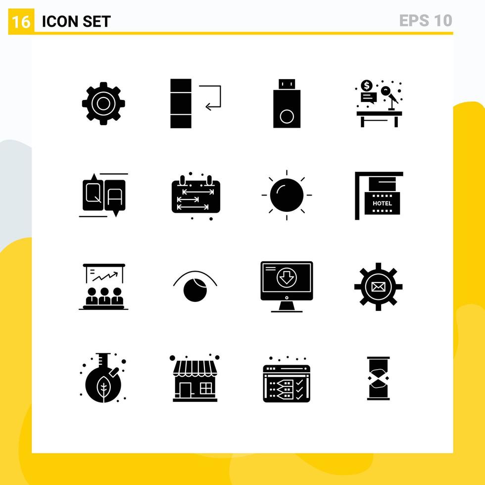 Set of 16 Vector Solid Glyphs on Grid for chat hammer dongle desk microphone Editable Vector Design Elements