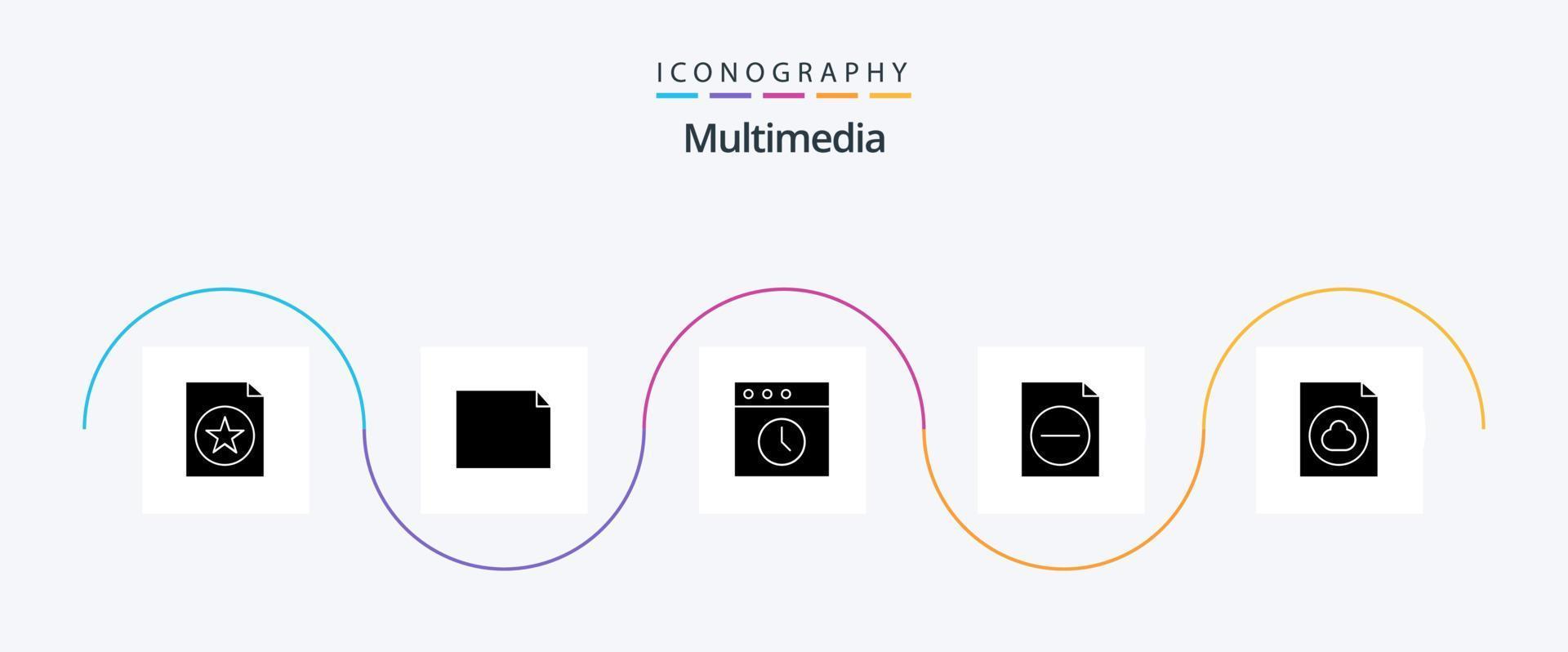 Multimedia Glyph 5 Icon Pack Including . mac. file. cloud vector