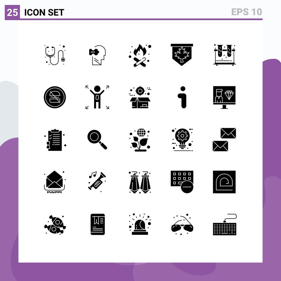Modern Set of 25 Solid Glyphs and symbols such as flask chemistry camping sign leaf Editable Vector Design Elements