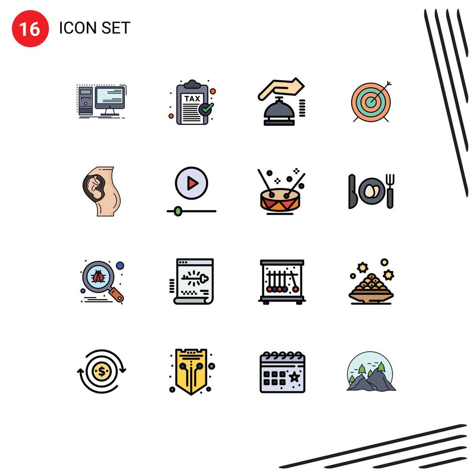 Universal Icon Symbols Group of 16 Modern Flat Color Filled Lines of focus dart payment target cyber Editable Creative Vector Design Elements