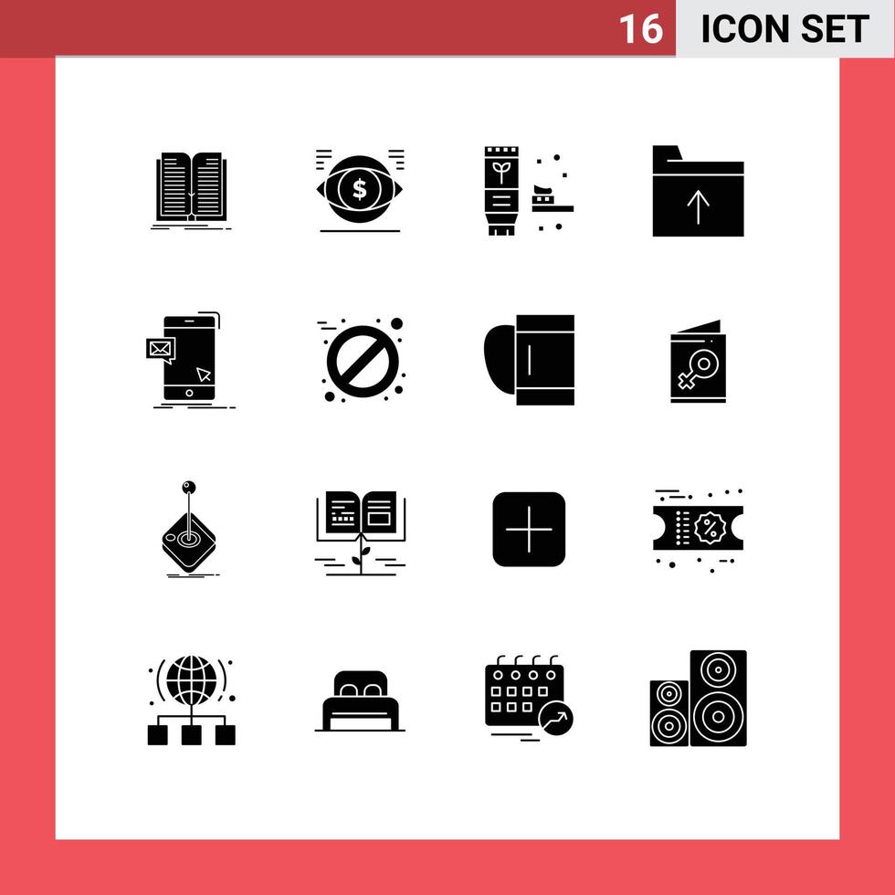 Editable Vector Line Pack of 16 Simple Solid Glyphs of dialog get vision folder produce Editable Vector Design Elements