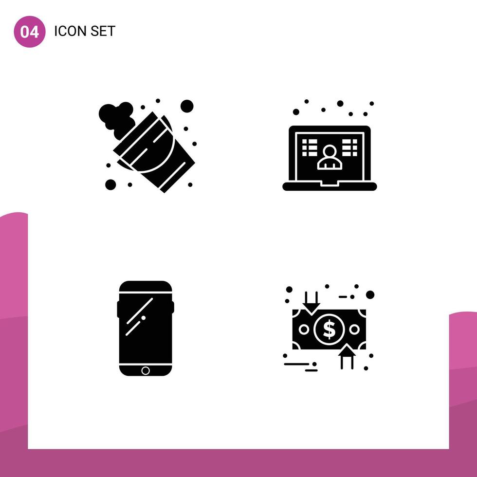 Stock Vector Icon Pack of 4 Line Signs and Symbols for bucket smart phone tool school huawei Editable Vector Design Elements