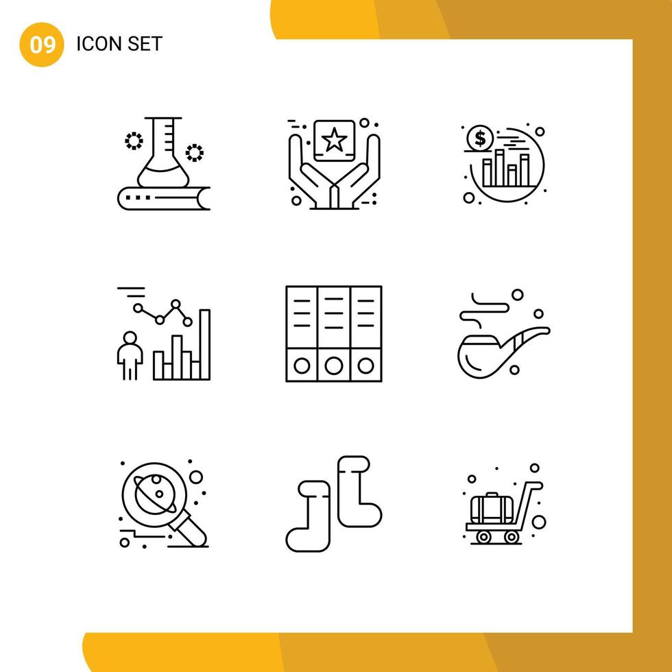 Set of 9 Vector Outlines on Grid for archive management goods efficiency chart Editable Vector Design Elements