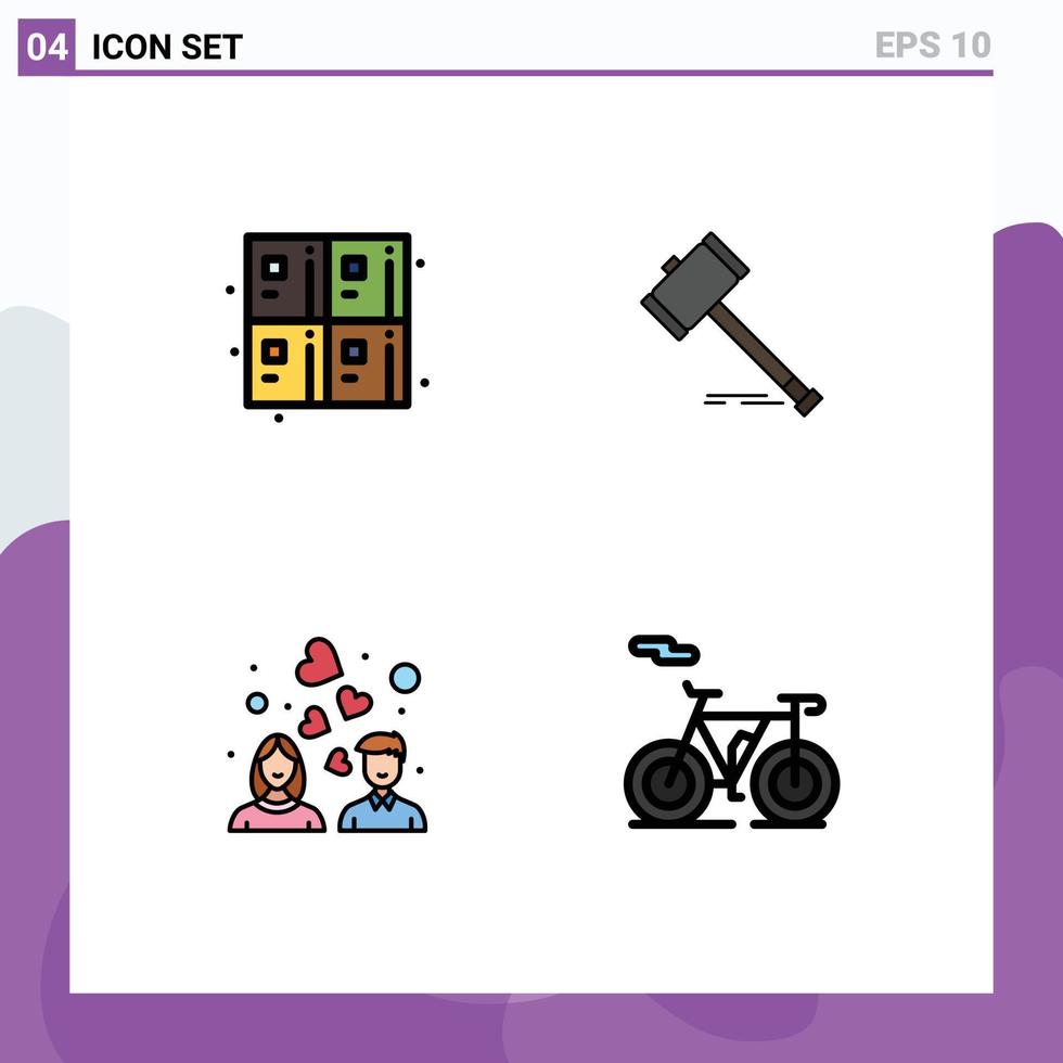 Set of 4 Modern UI Icons Symbols Signs for back to school law formula court couple Editable Vector Design Elements