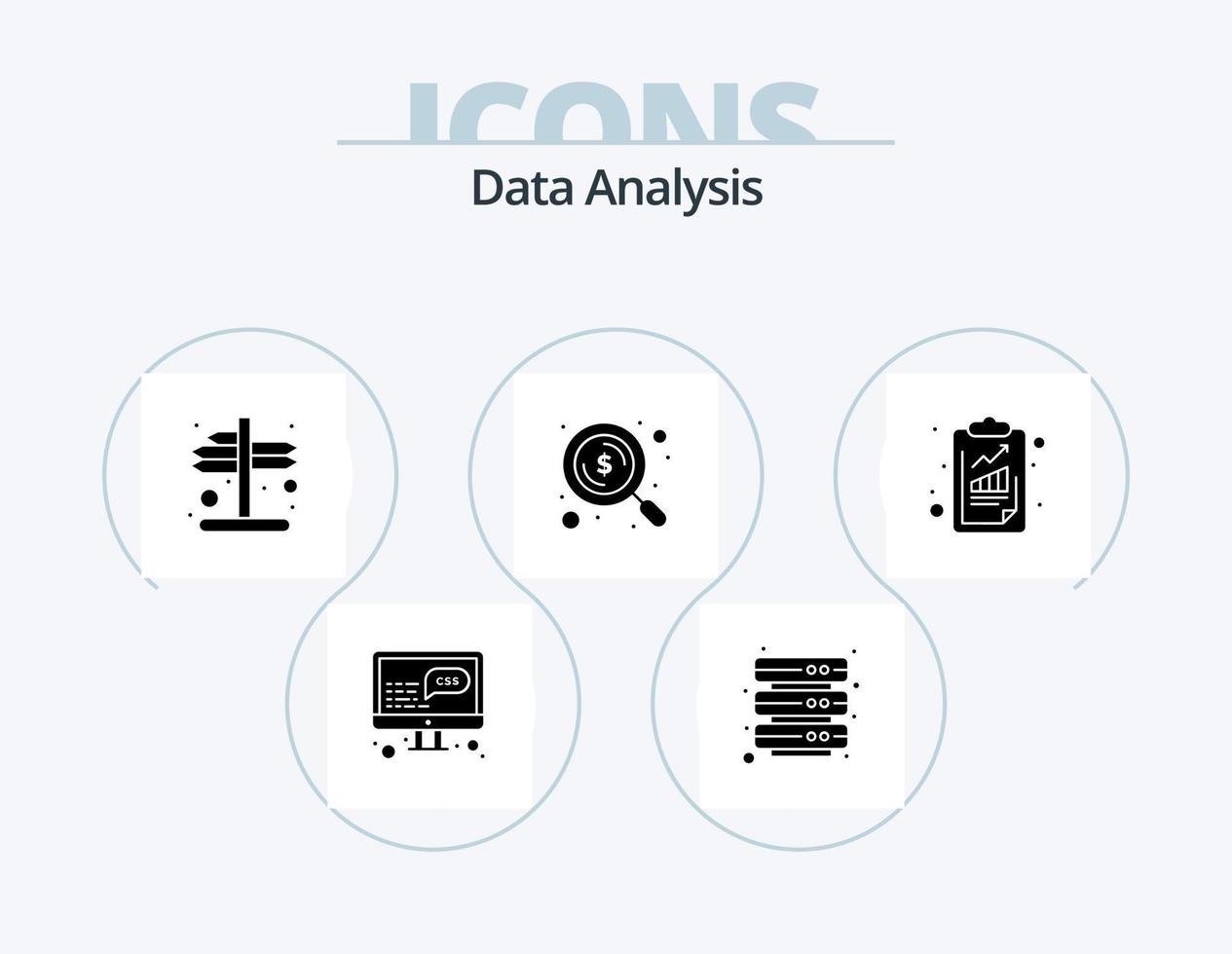 paquete de iconos de glifo de análisis de datos 5 diseño de iconos. negocio. SEO indicador. buscar. dólar vector