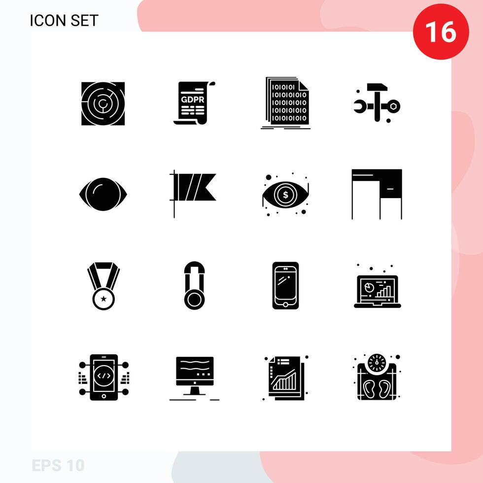 16 signos de glifos sólidos universales símbolos de soluciones de ti bases de datos protección de datos generales datos informáticos elementos de diseño vectorial editables vector