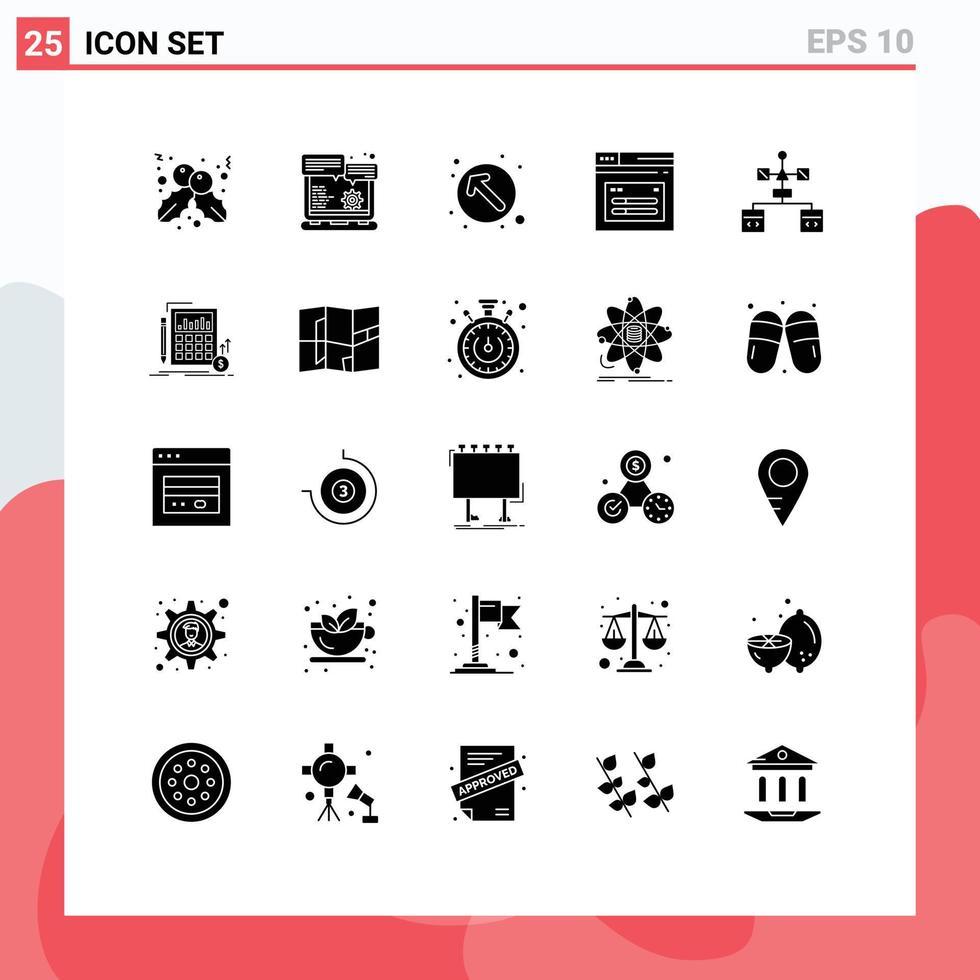 Editable Vector Line Pack of 25 Simple Solid Glyphs of coding app direction website page Editable Vector Design Elements