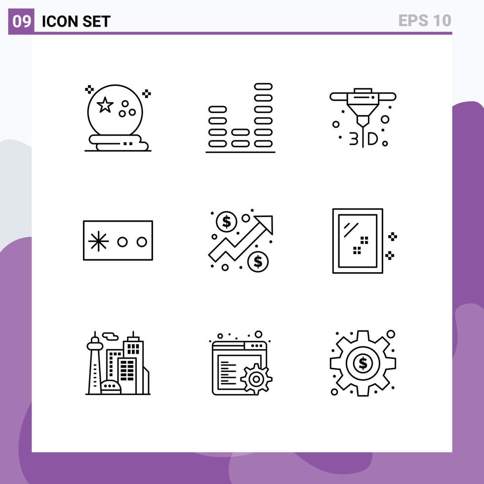 9 Creative Icons Modern Signs and Symbols of dollar analysis sound security password Editable Vector Design Elements