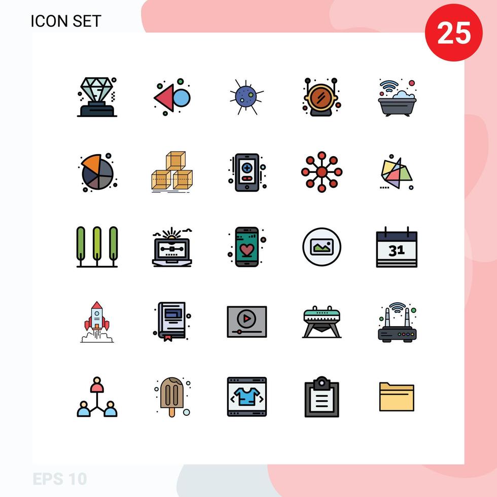 25 Universal Filled line Flat Colors Set for Web and Mobile Applications chart tub virus smart bath Editable Vector Design Elements