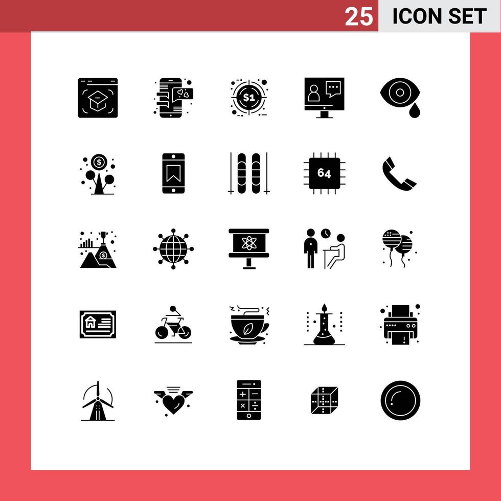 Universal Icon Symbols Group of 25 Modern Solid Glyphs of service customer mobile phone consulting target Editable Vector Design Elements