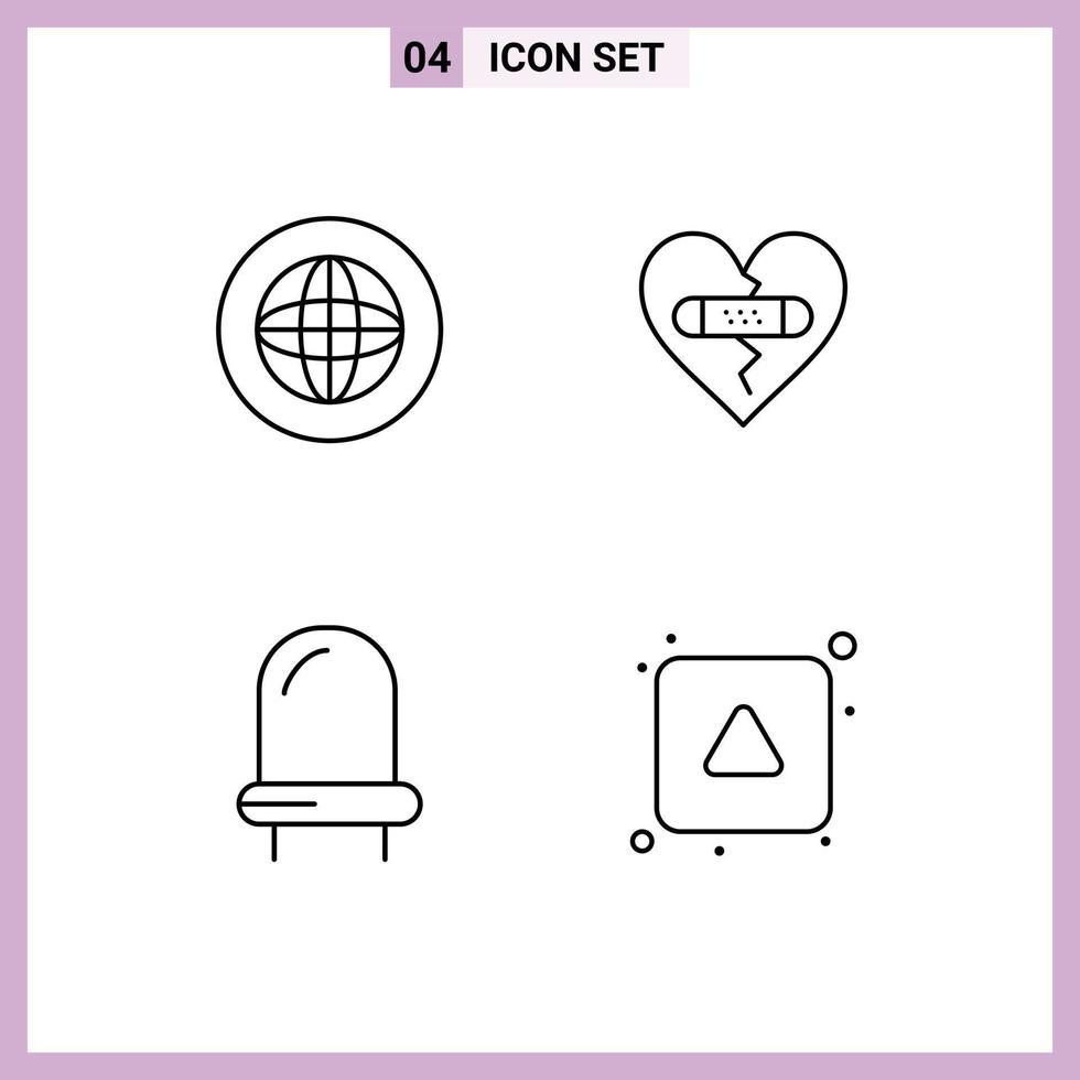 Line Pack of 4 Universal Symbols of center love help emotions led Editable Vector Design Elements
