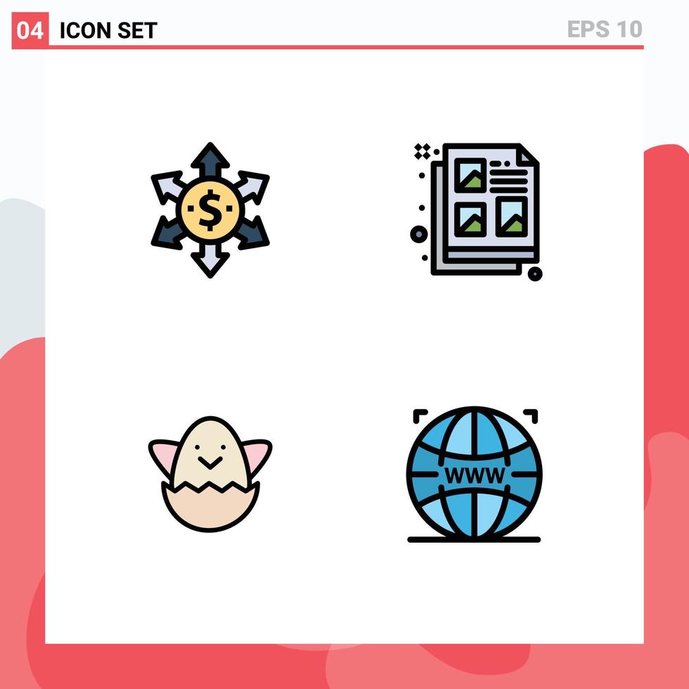 Universal Icon Symbols Group of 4 Modern Filledline Flat Colors of dollar spring creative idea web Editable Vector Design Elements