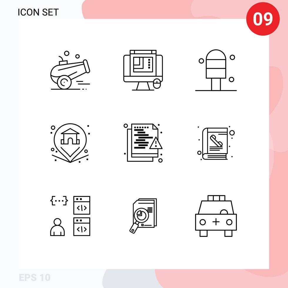 Pictogram Set of 9 Simple Outlines of protection hacker cream file property Editable Vector Design Elements