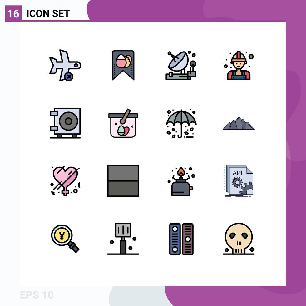 16 Thematic Vector Flat Color Filled Lines and Editable Symbols of cash man antenna labour space Editable Creative Vector Design Elements